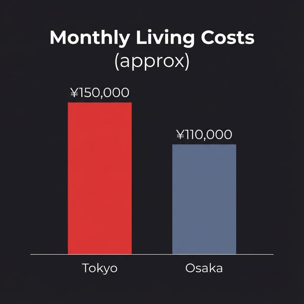 Chart comparing cost of living in Tokyo vs Osaka