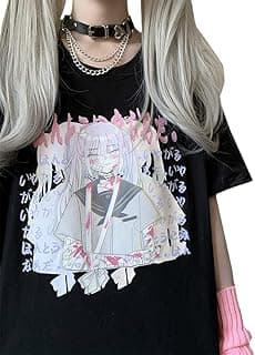 Kawaii Harajuku Fashion Pastel Goth Loose Crewneck Soft Japanese Style Cute Anime Girl Print T-Shirt
