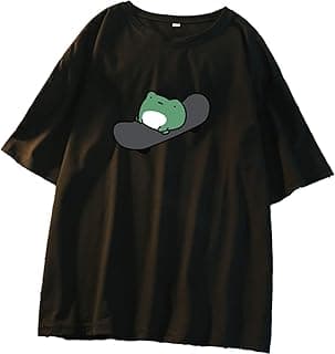 Skateboard Frog Summer Women Short Sleeve T-Shirt Cartoon Printing Pattern Kawaii Korean Tops