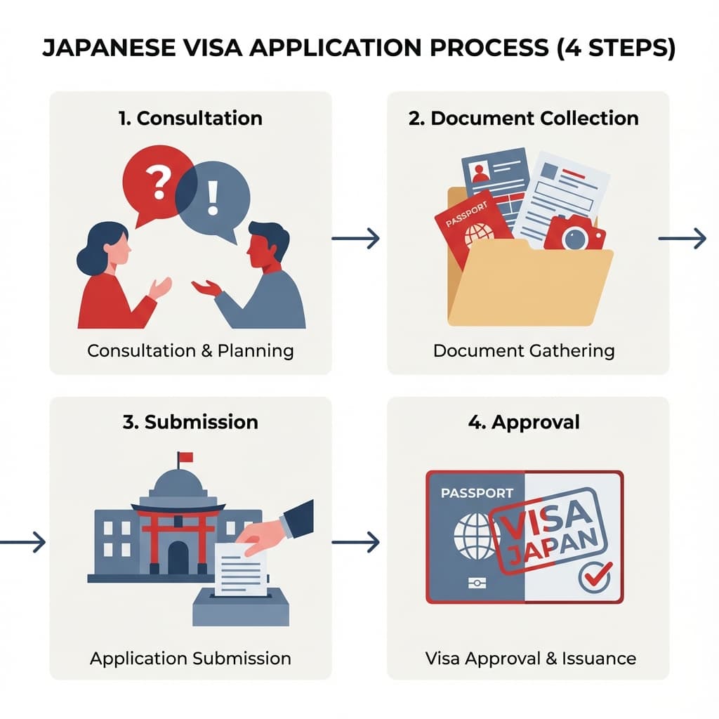 Infographic of the 4-step visa application process