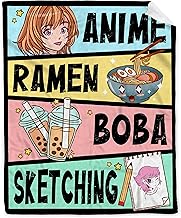 Anime Blanket Gifts for Girls Kawaii Anime Decor for Women Anime Ramen Boba Sketching Flannel Blanke