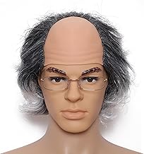 Gvhntk Short Curly Old Man Bald Cap Wig Mad Gray Scientist Synthetic Balding Halloween Anime Cosplay
